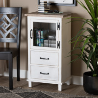 Baxton Studio 18Y1004-OakWhite-Cabinet Baxton Studio Faron Classic and Traditional Farmhouse Two-Tone Distressed White and Oak Brown Finished Wood 2-Drawer Storage Cabinet